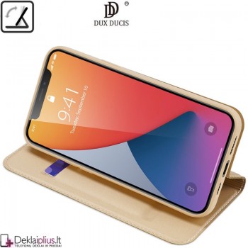 Dux Ducis dirbtinės odos atverčiamas dėklas - auksinės spalvos (Apple Iphone 12 Pro Max)